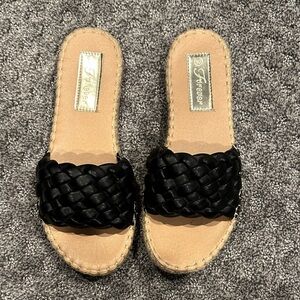 Forever 21 Black Braided Slide Sandals